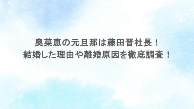 奥菜恵の元旦那は藤田晋社長!結婚した理由や離婚原因を徹底調査!