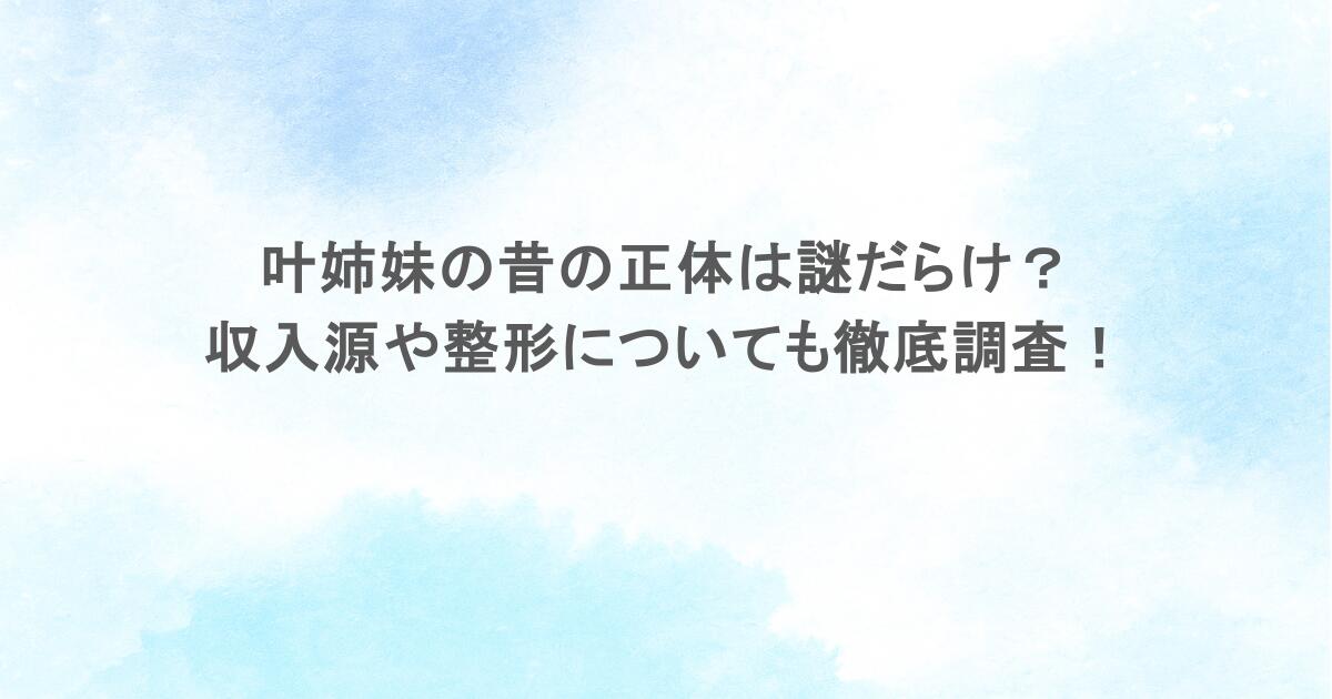 叶姉妹の昔の正体は謎だらけ？収入源や整形についても徹底調査！